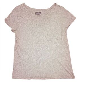 Saks Fifth Avenue Cotton Light Gray Heather Vneck Short Sleeve Pocket Tee Large